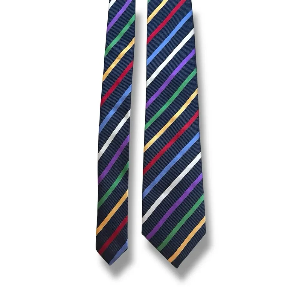 100% Silk Charles Tyrwhitt Multicolor Rainbow Blue Tie 58” X 3.37”